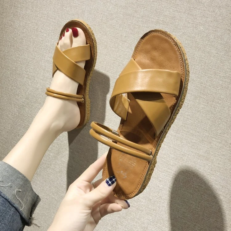 Yyvonne Drag Women Wear Cold Drag Summer New Korean Version Of Thick-Soled Cross Two Wearing Sandals Students Leisure Beach Shoes Women Year-Round