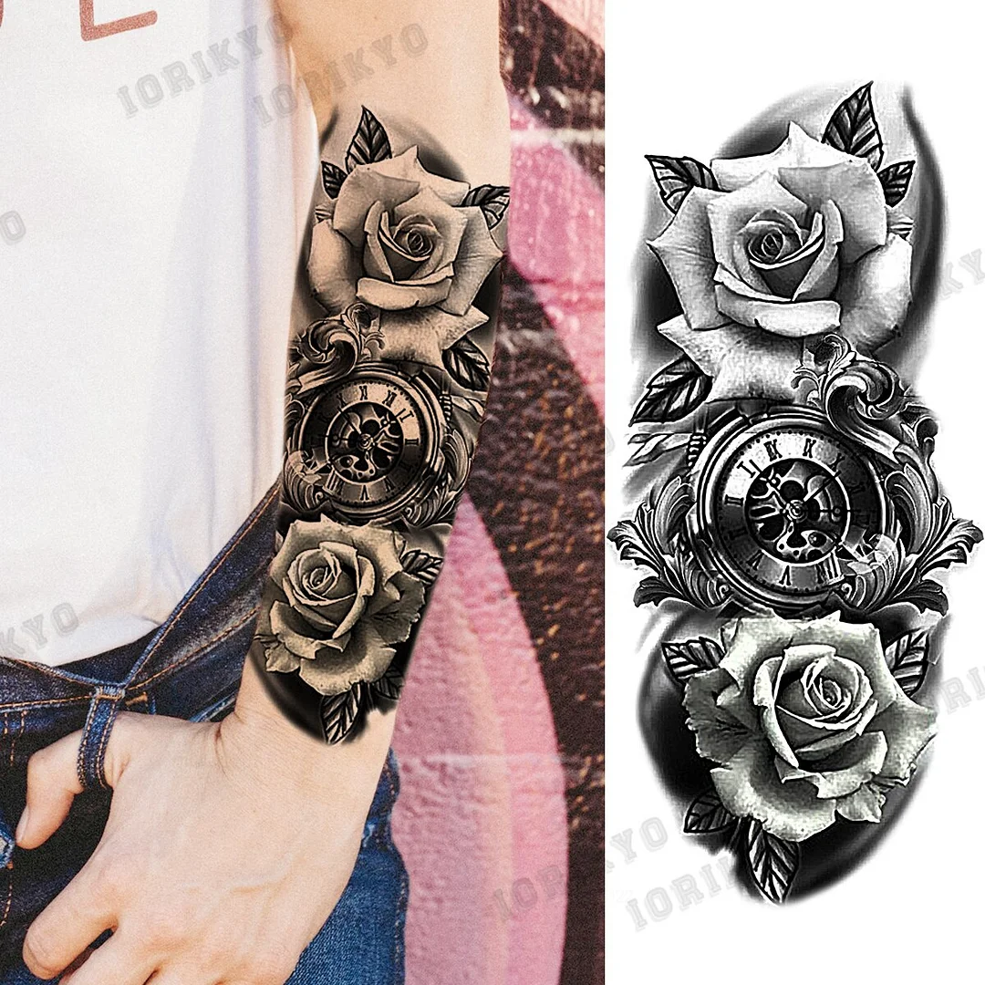 Sdrawing Devil Skeleton Temporary Tattoos For Men Adult Women Wolf Compass Gangster Fake Tattoo Washable Body Art Tatoo Sticker