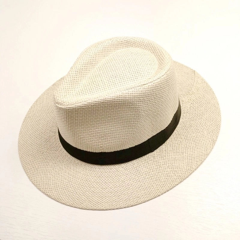 Paper Grass Large Flat Brim Top Hat Summer Sun Protection Sun Hat Panama Straw Hat Men’s Outdoor Sun Hat