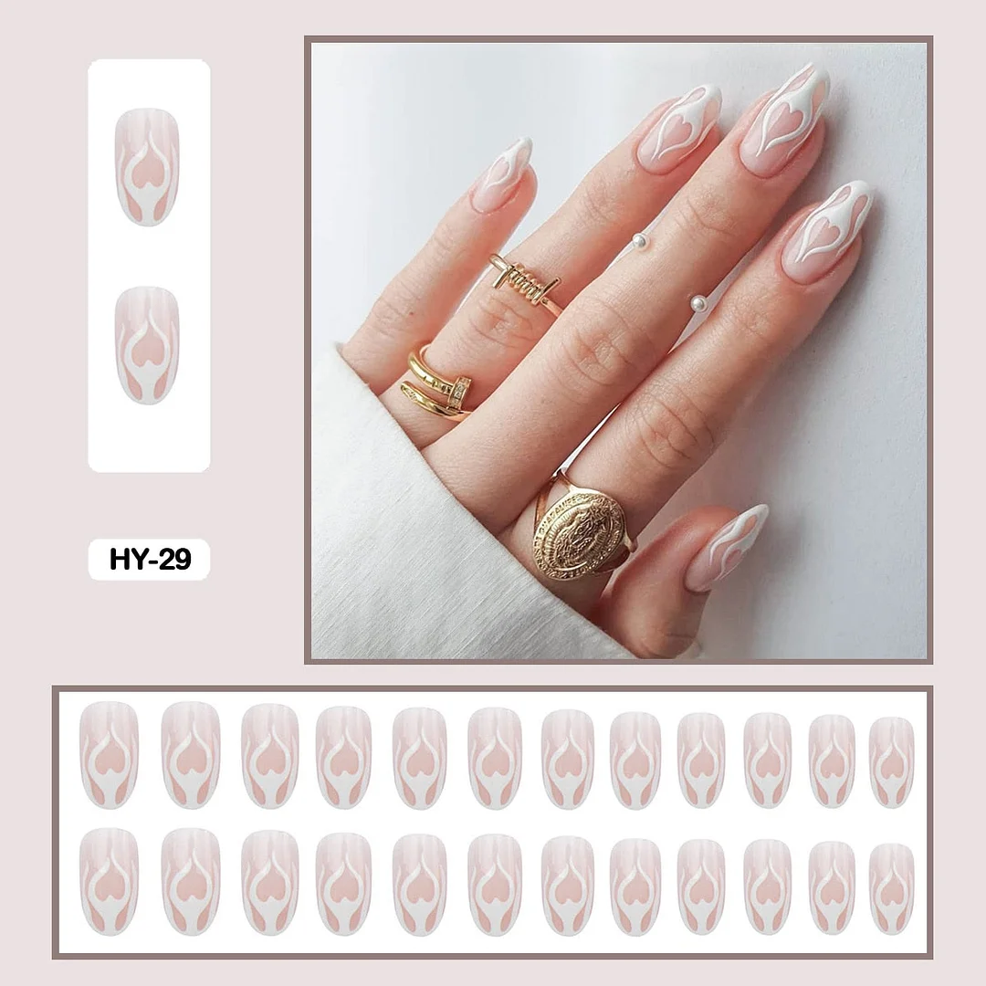 24PCS Dark Punk False Nails with Glue Gradient Long Detachable Fire Stick on Nails Skull Flame  Art DIY Fashion Manicure Tool-Nail Inspo