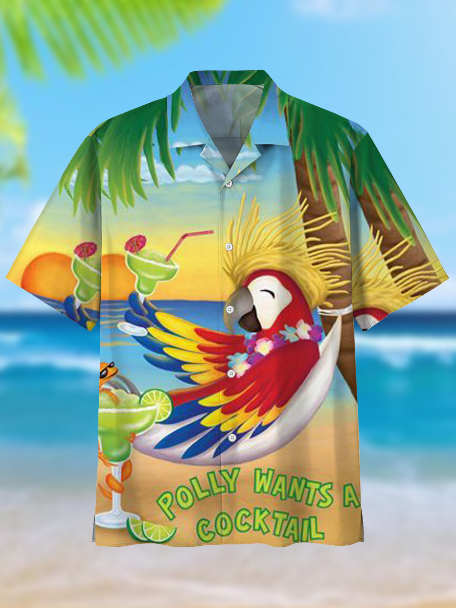 Men's Comfortable Hawaii Vacation Tequila Cartoon Cuban Collar Print Shirt PLUSCLOTHESMAN