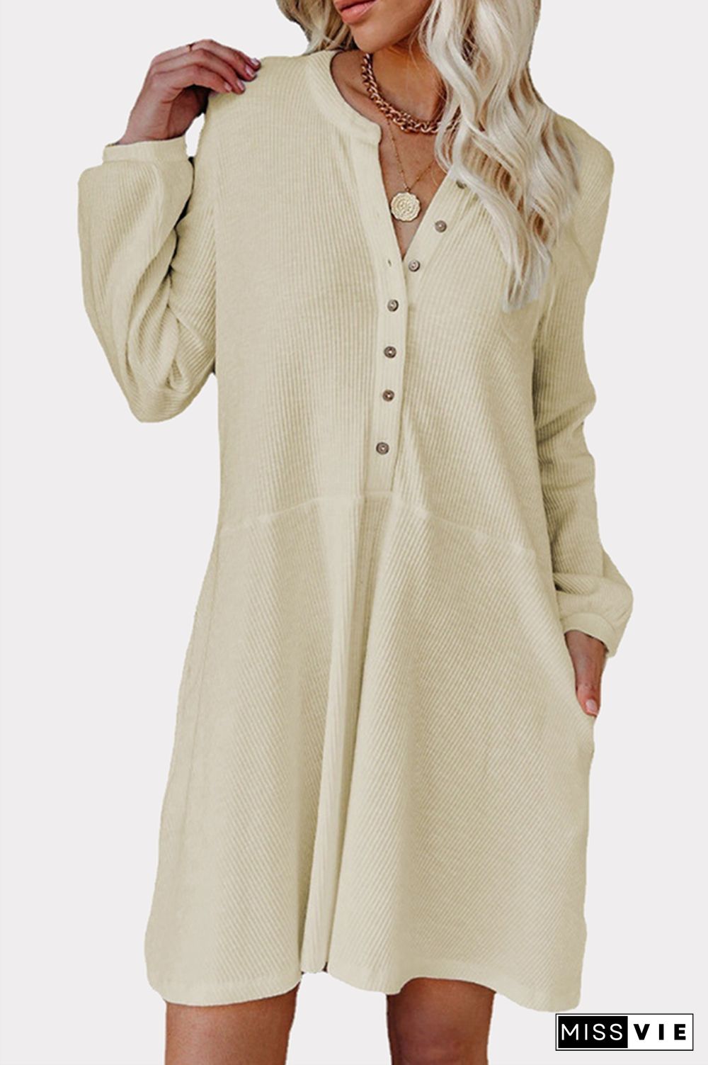 Casual Solid Patchwork Buckle A Line Dresses(6 colors)