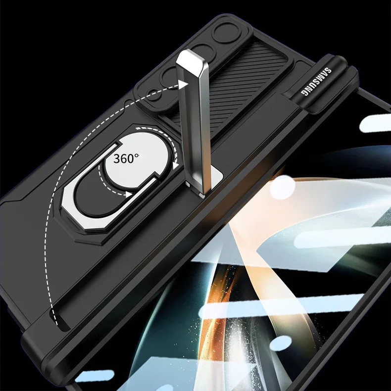 Applicable To Samsung Z Fold 3/4/5Slide Rail Lens Cover Push Window 2-In-1 Ring Holder Folding Phone Case