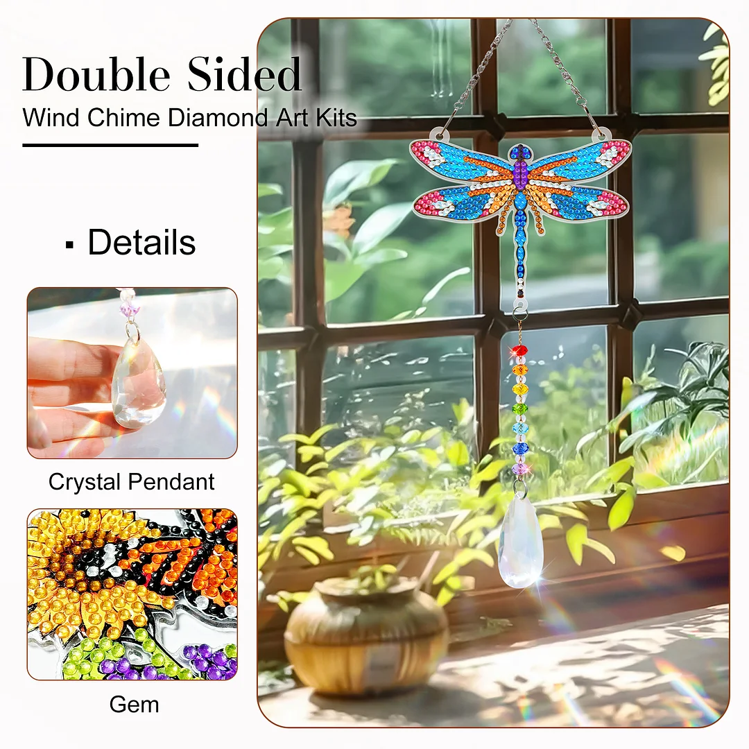 2Pcs Dragonfly DIY Double-Sided Diamond Painting Hanging Kits Diamond Painting Suncatcher Craft Kit for Home Garden Wall Decor Gift