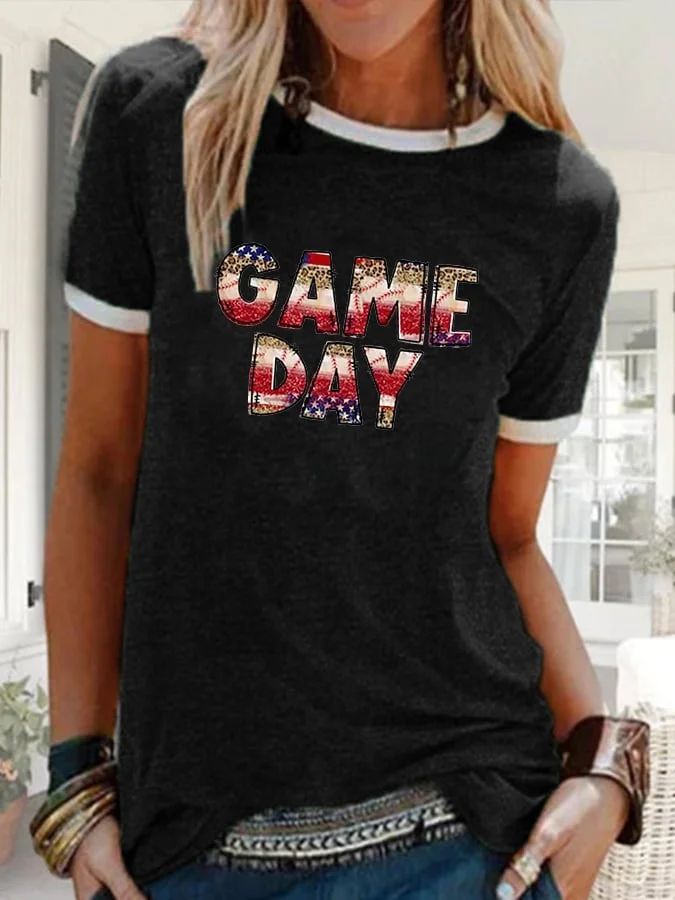 Women's USA Baseball Softball Flag Grunge Print T-Shirt socialshop