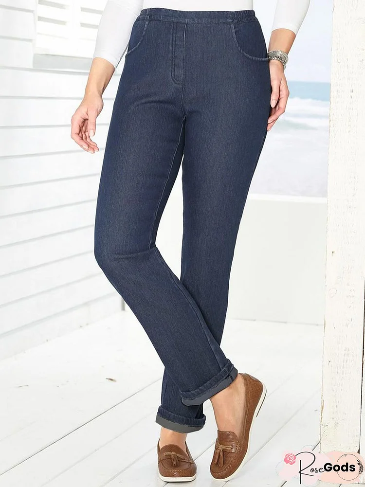 Casual High Stretch Denim Straight Pants