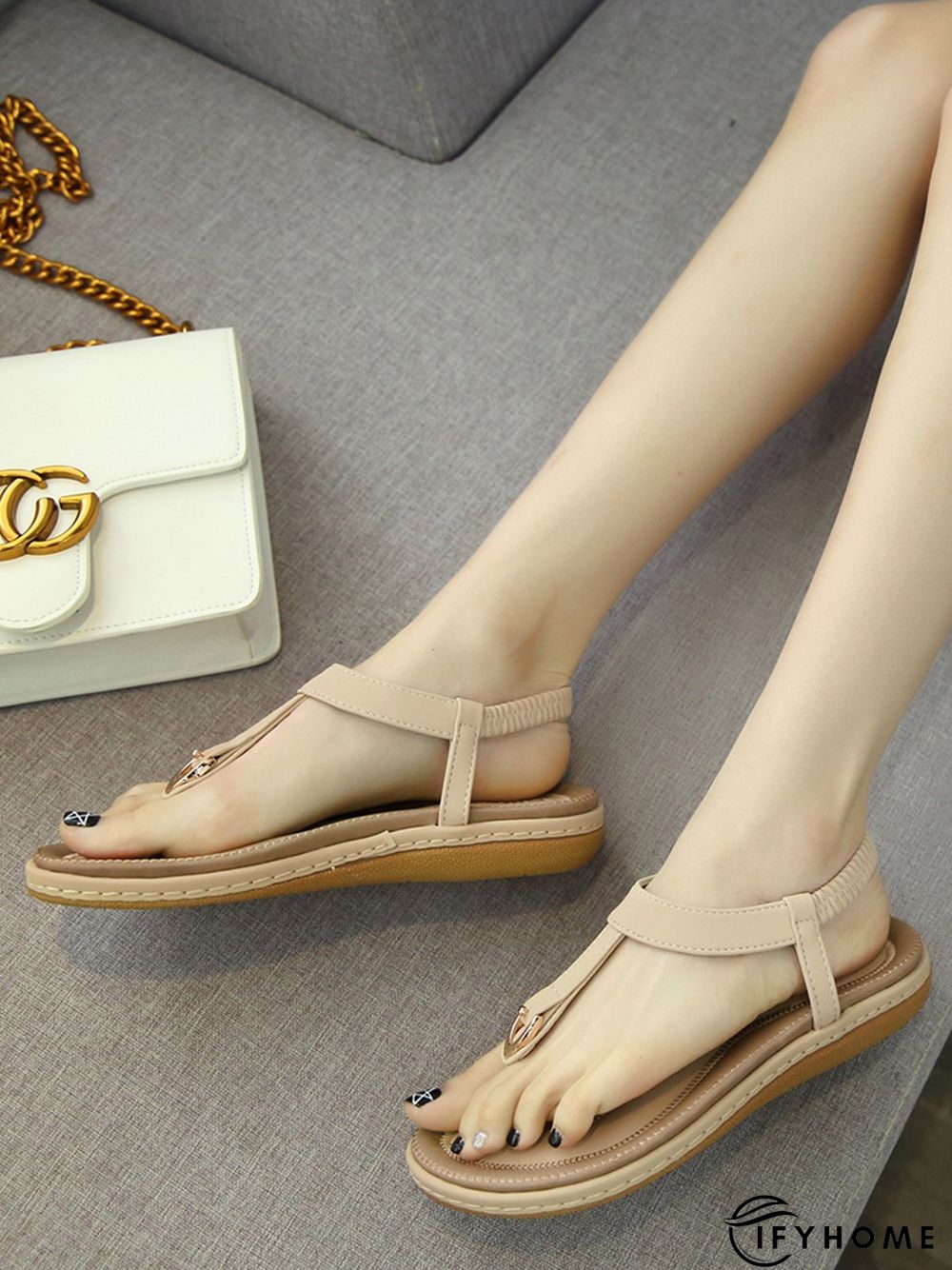 Women's Beach Metal Buckle Trim Flip-On Sandals | IFYHOME