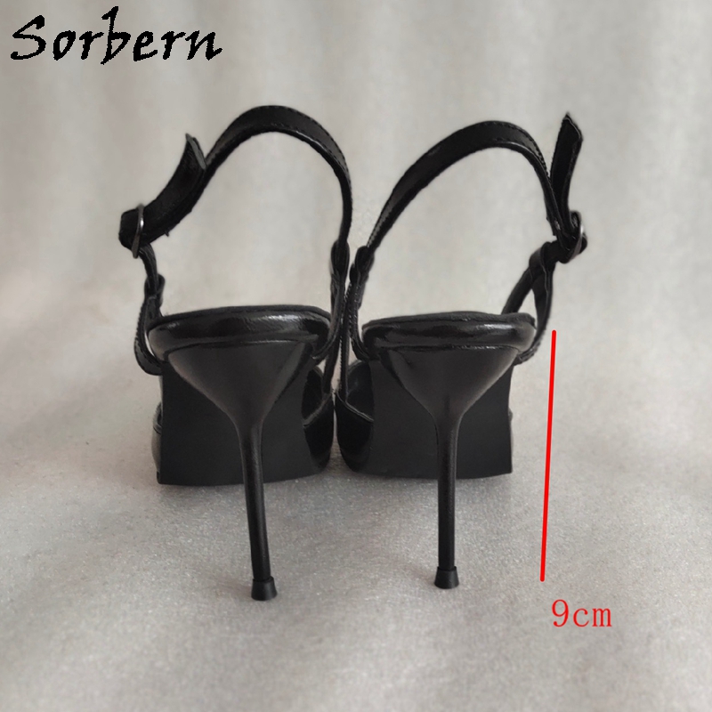 VCSHOES Mature Slingback Black Shiny Women Pump Shoe High Heels Metal Thin Stilettos Ladyboy Shoes Night Club Footwear Custom