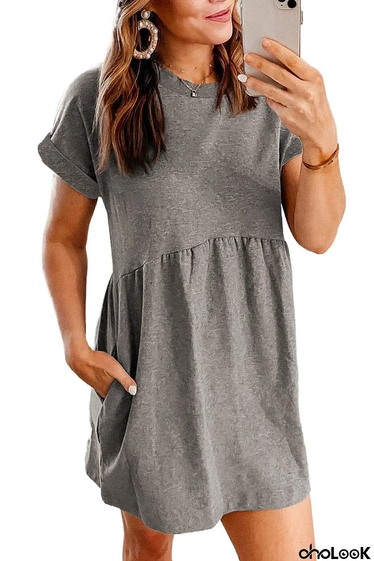 Cotton Blend Empire Waist T-shirt Mini Dress