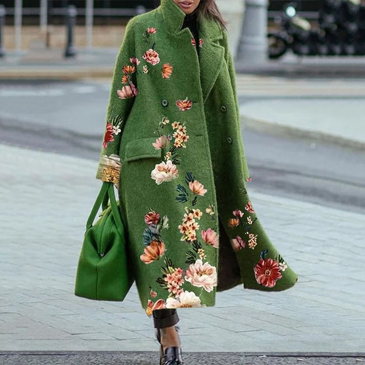 Autumn And Winter Vintage Floral Fashion Coat