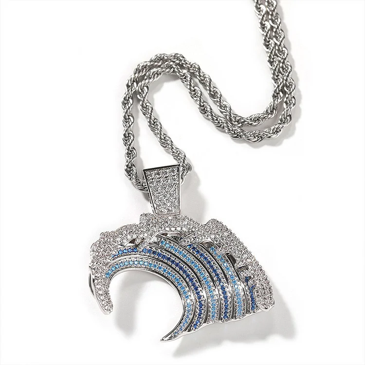 Hip Hop Iced Out Wave Shape Bling Pendants Necklaces Rapper Jewelry-VESSFUL