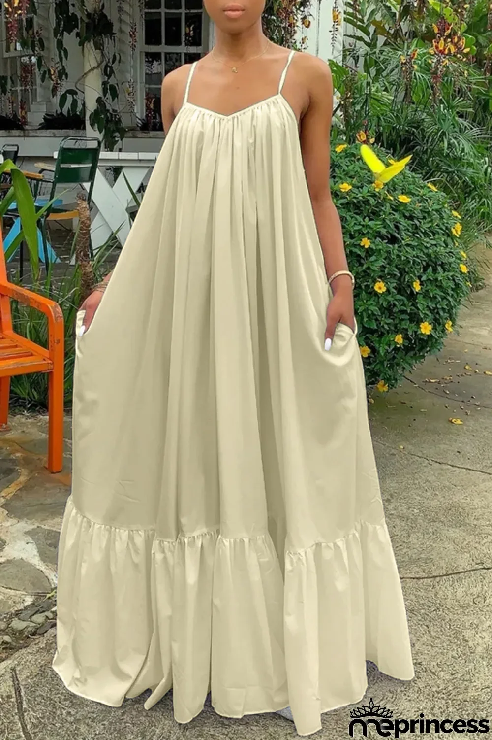 Light Purple Sexy Casual Solid Backless Spaghetti Strap Loose Sling Dress