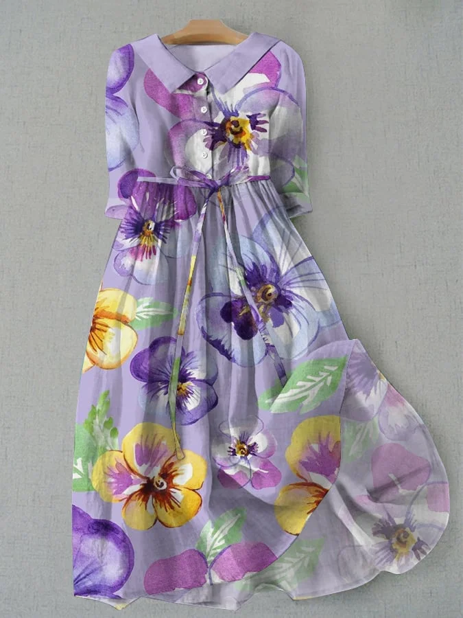 Women's Pansy Floral Lace-Up Casual Dress