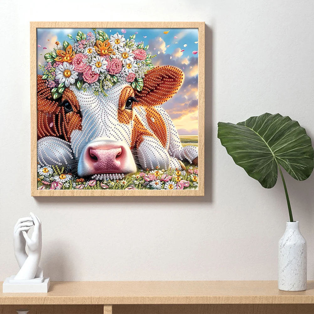 Diamond Painting - Partial Special Shaped Drill - Flower Cow(Canvas|30*30cm)