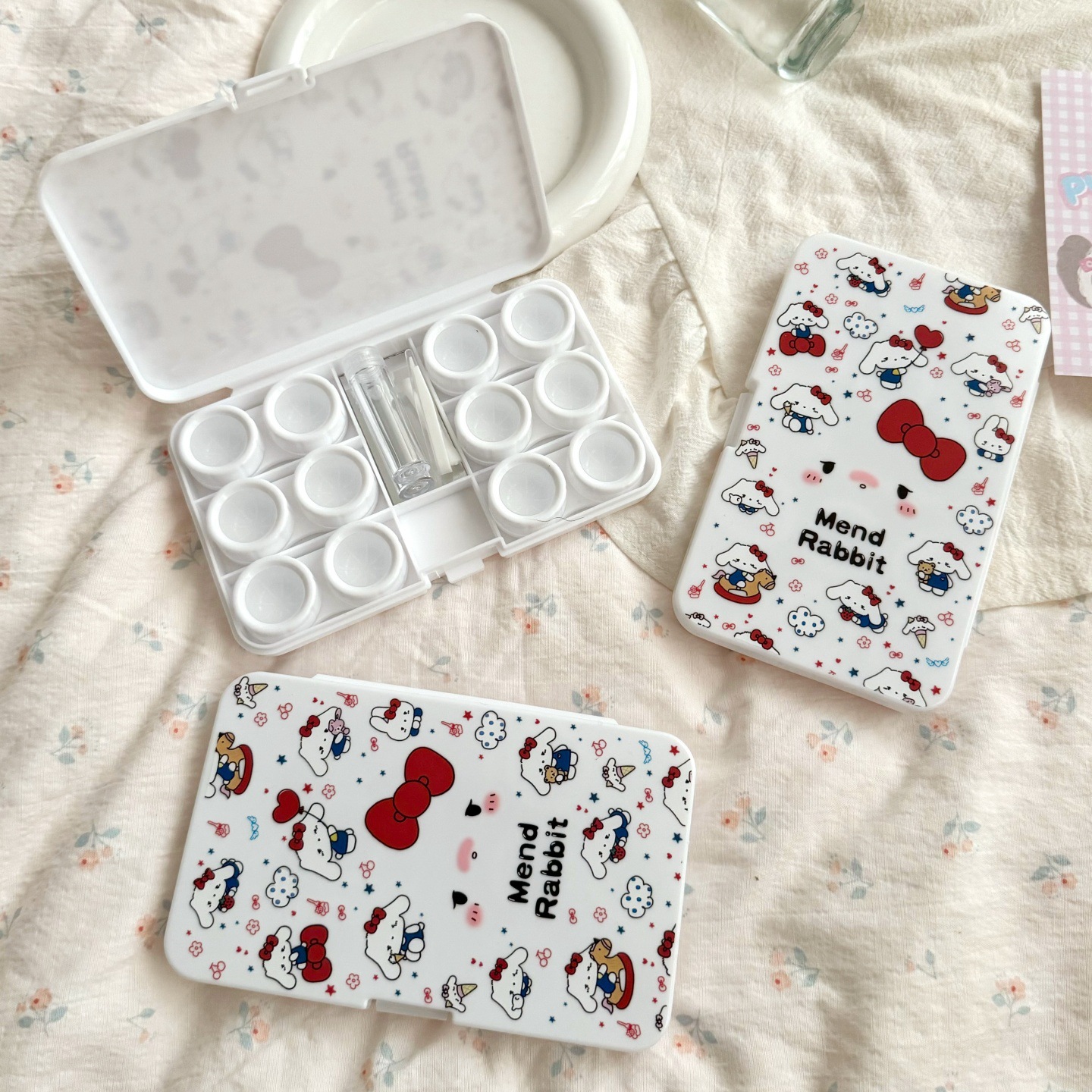 Pastel Bow Lop Ear Bunny Diary Coloured Contact Lens Case