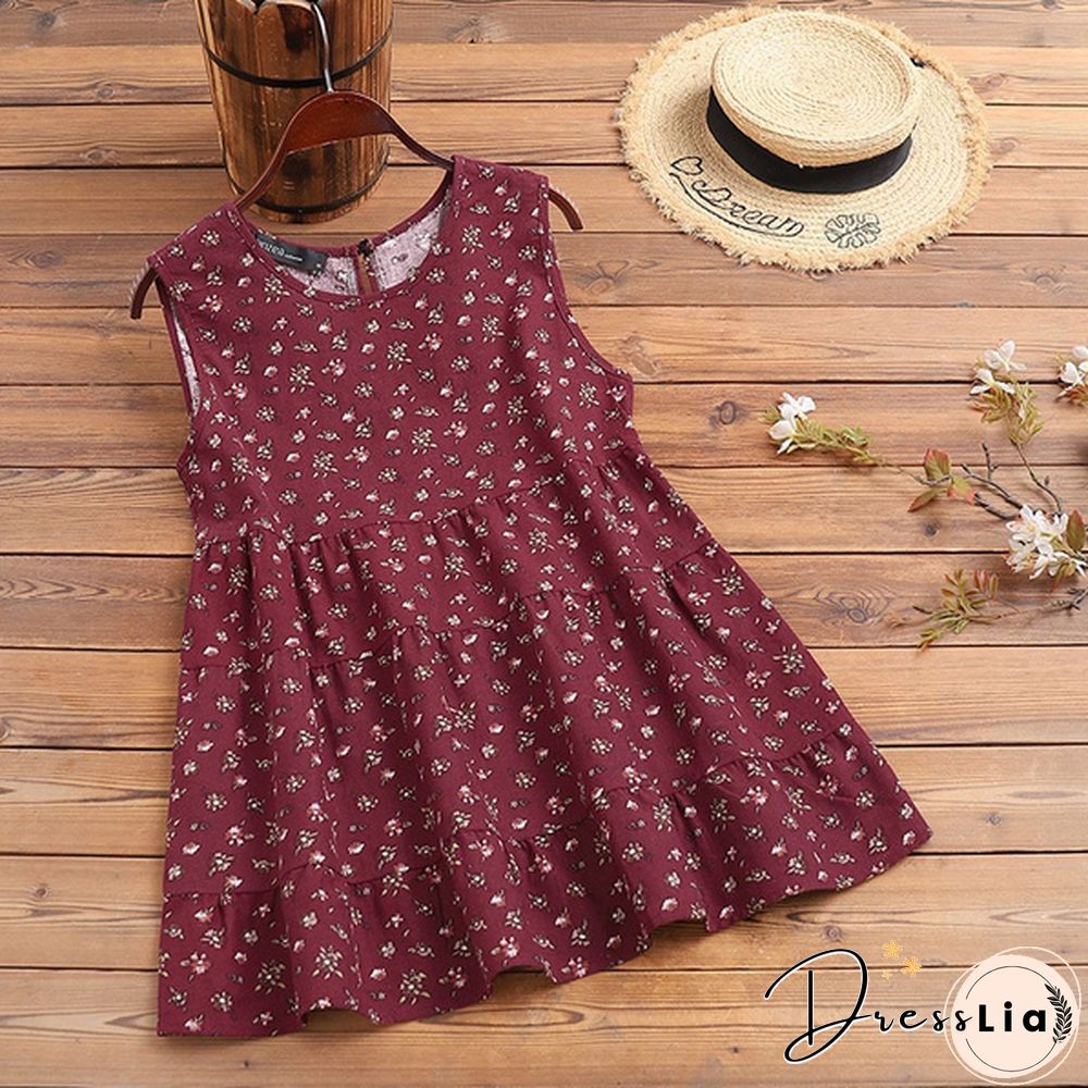 ZANZEA Women Summer Cotton Tank Tops Vintage Floral Print Sleeveless Blouse