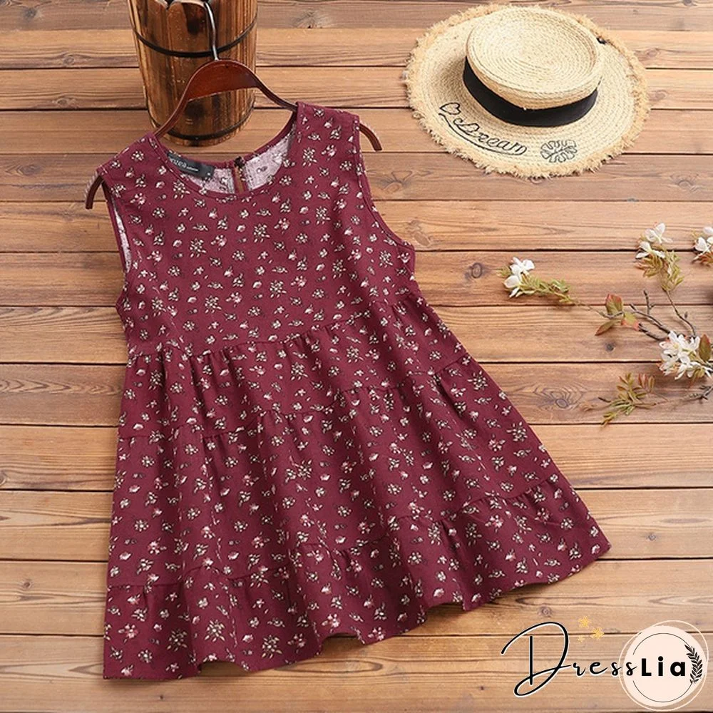 ZANZEA Women Summer Cotton Tank Tops Vintage Floral Print Sleeveless Blouse