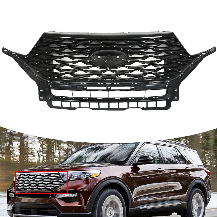 SEBLAFF Front Grille Bumper Glossy Black Radiator Assembly Replacement for 2020 2021 2022 Explorer