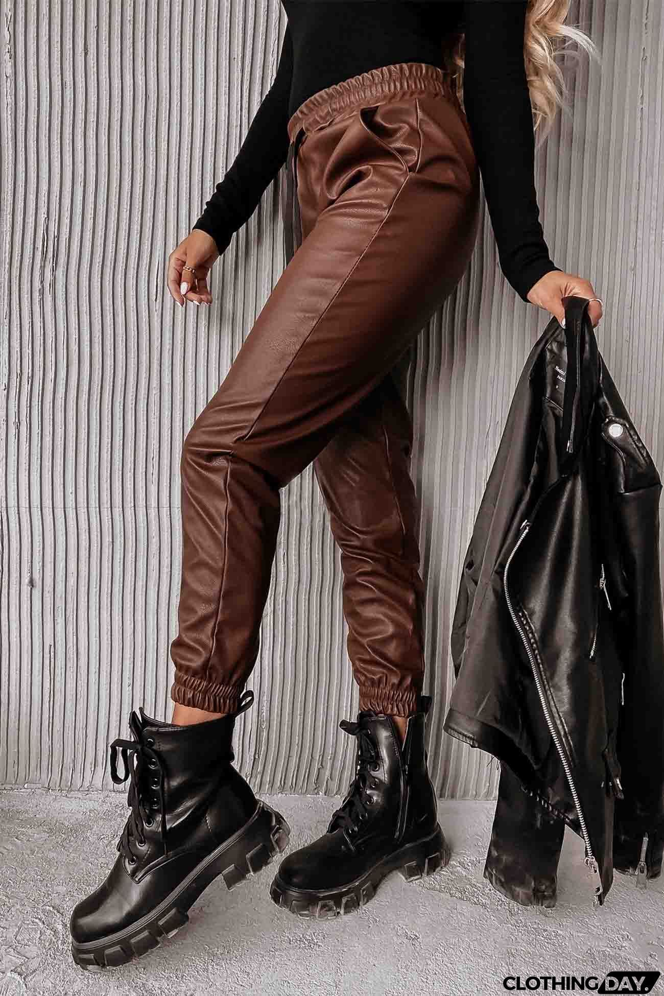 Drawstring Pocket Leather Jogger Pants