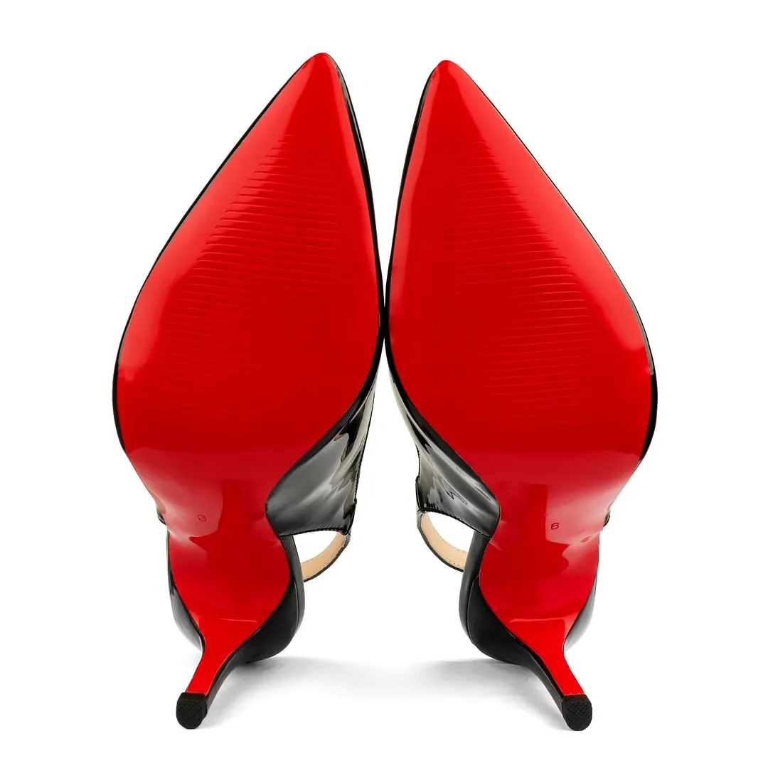 90mm Women's Pointed Toe Slingback Heels Red Bottoms Pumps Comfortable Dress Shoes-vocosishoes