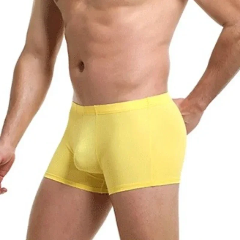 Aonga Ice Silk Seamless Underwear Men Soft Boxer Briefs Comfy Underpants U Bulge Pouch Trunks Bottom Shorts aonga