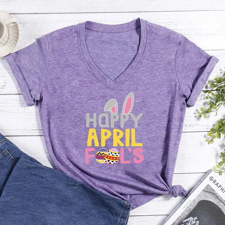 Happy April Fool's V-neck T Shirt-Annaletters