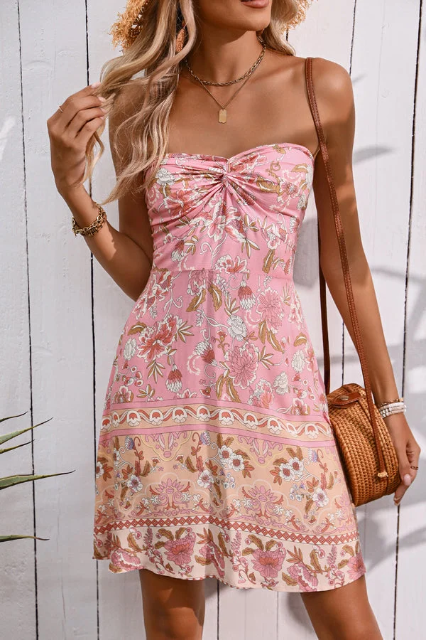 Twist Bandeau Floral Print Mini Dress