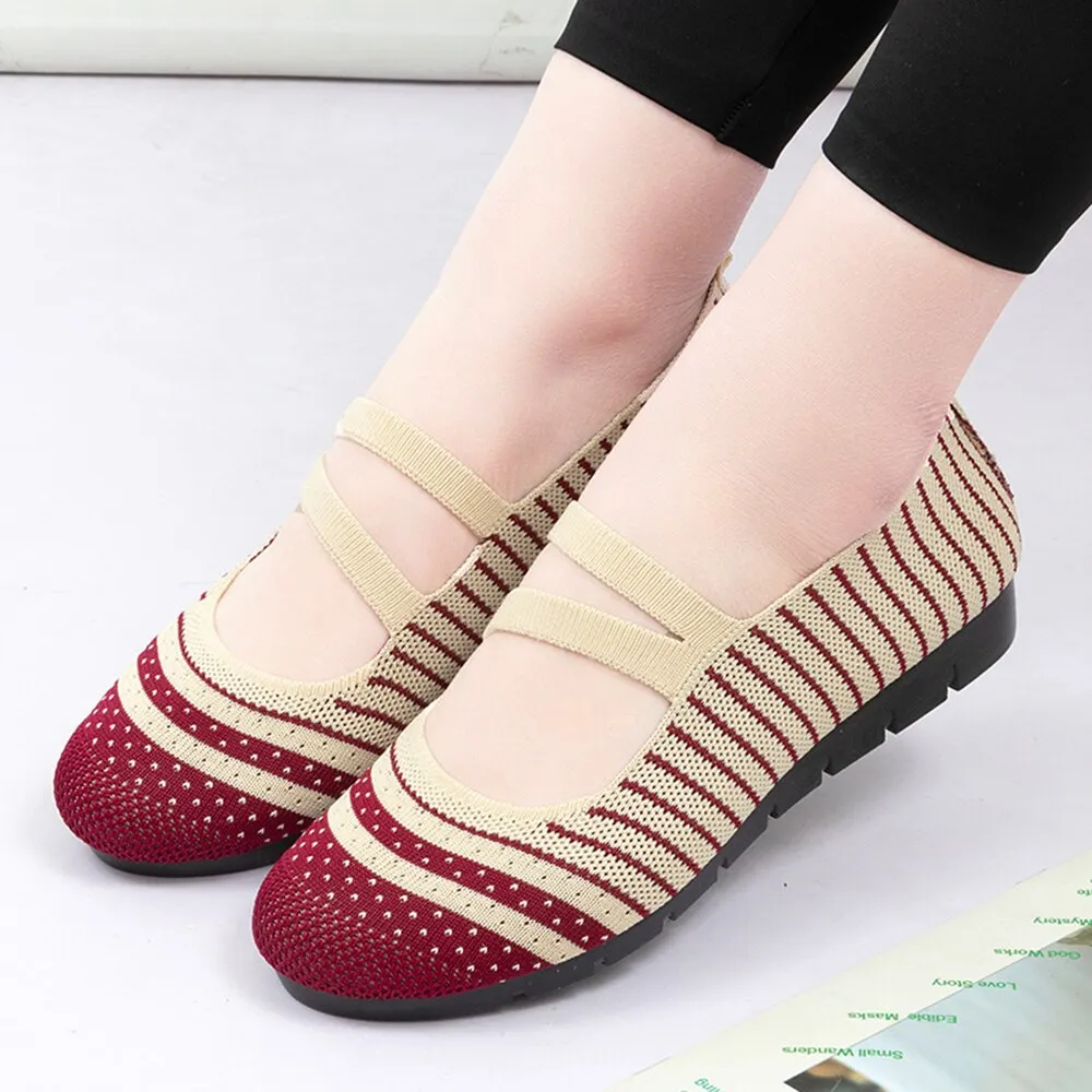Women's Weaving Breathable Wide Casual Elderly Loafers Flats Shoes 