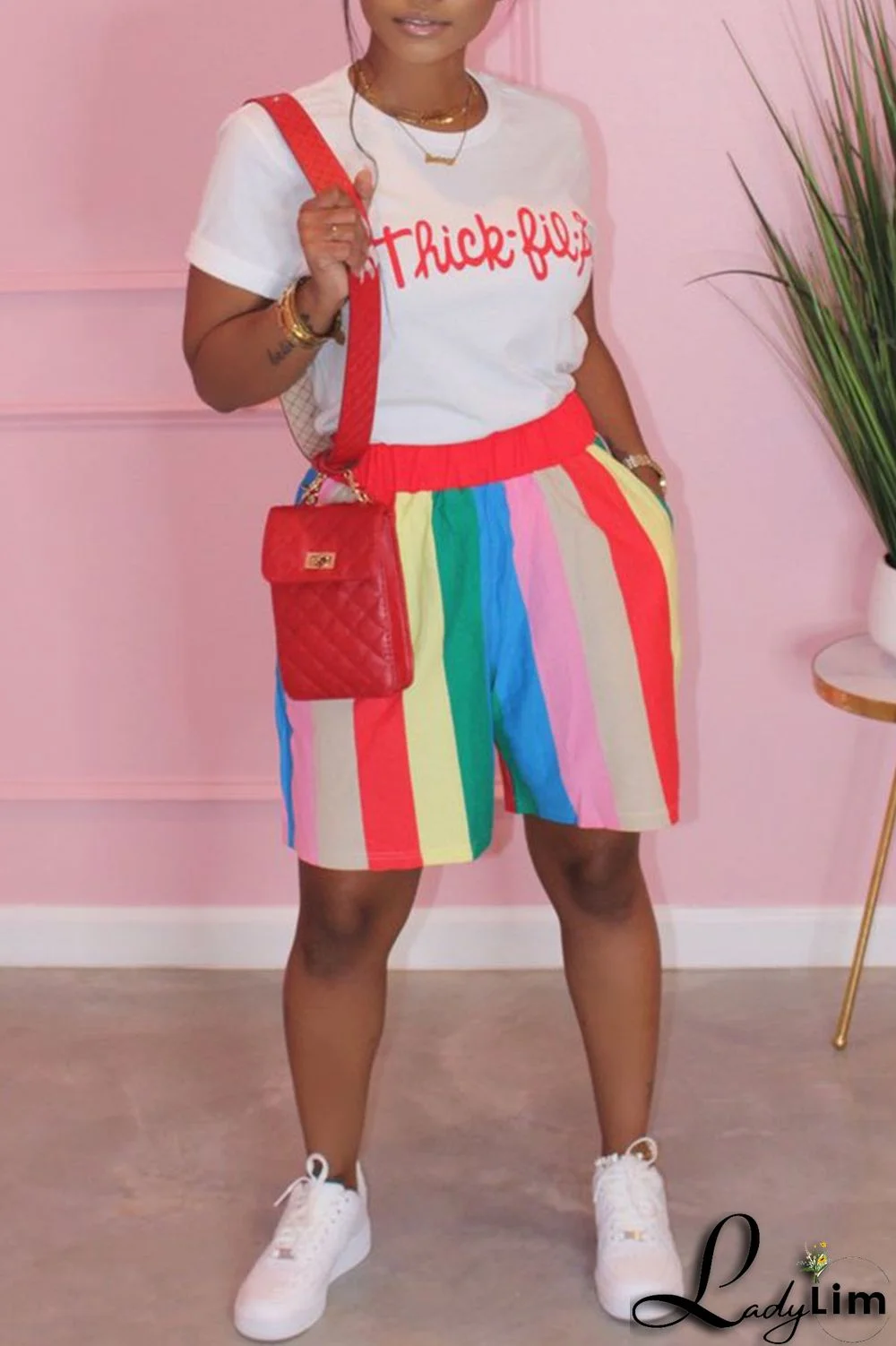 Red Casual Print Split Joint O Neck Short Sleeve Two Pieces