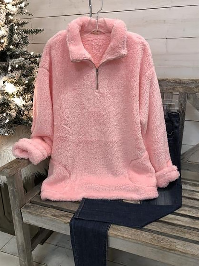 Pink Cotton-Blend Long Sleeve Sweatshirt
