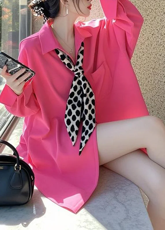 Original Design Pink Bow Pockets Shirts Spring