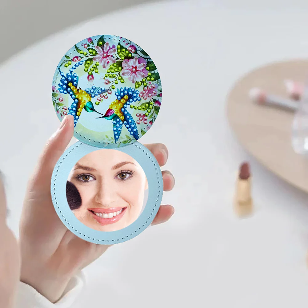 DIY Diamond Art Portable Cosmetic Mirror Round Diamond Painting Crafts (Insect)