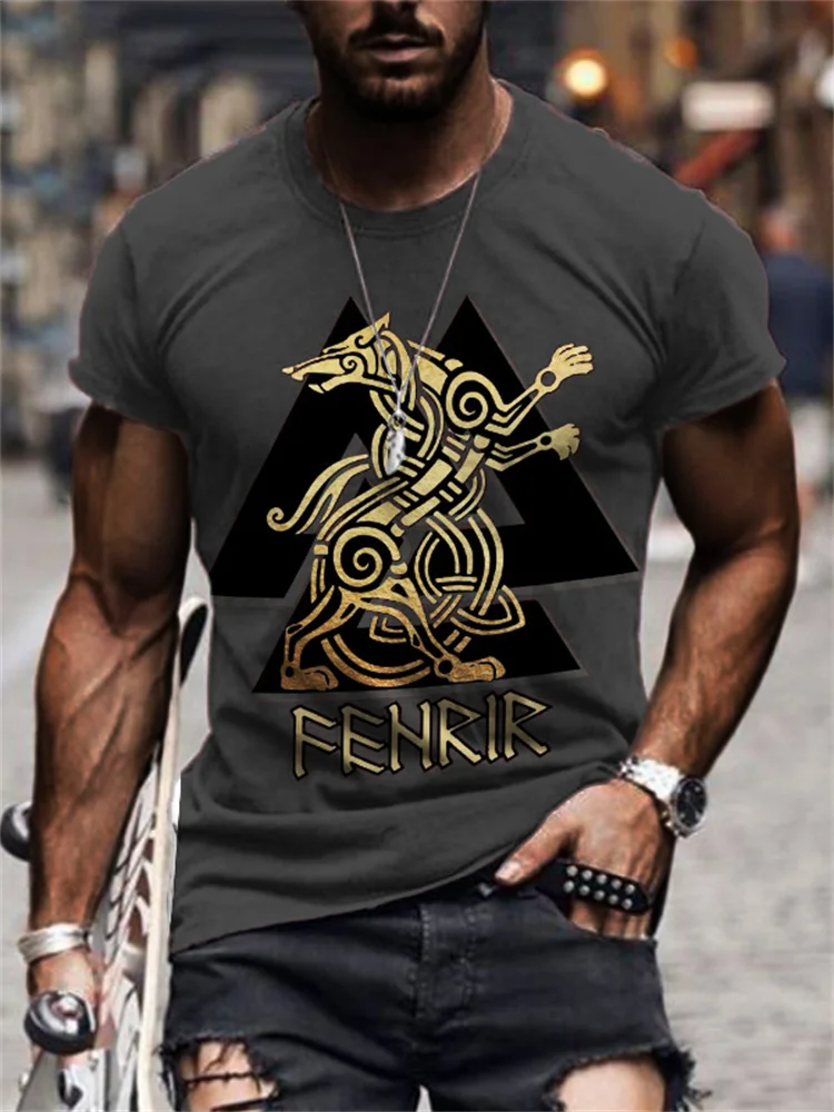 Men's Fenrir Celtic Wolf Viking Symbol T Shirt