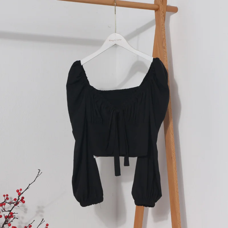 Churchf Telding Bow Collar Long Sleeve Shirt Short Umbilly Pure Lust Wind Shoulder Coat 8829