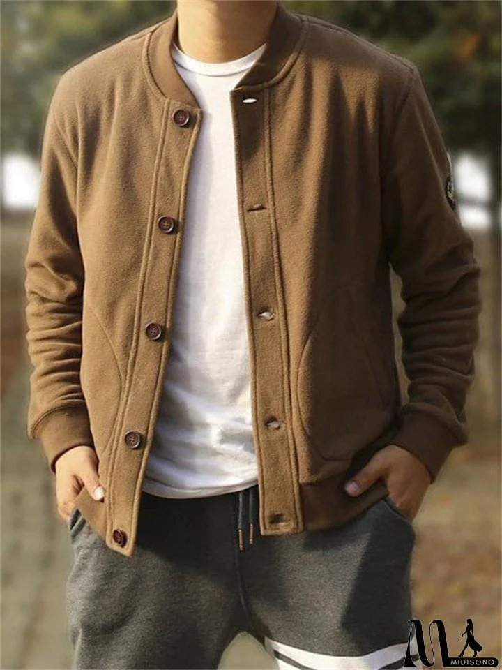 MidiSono - Men's Spring Stand Collar Long Sleeve Button Down Baseball Jacket