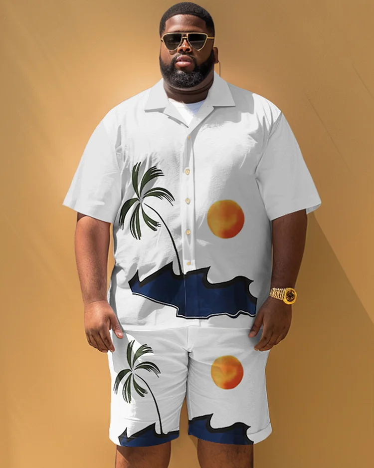 Men's Plus Size Hawaiian Coconut Print Short Sleeve Shirt Shorts Set