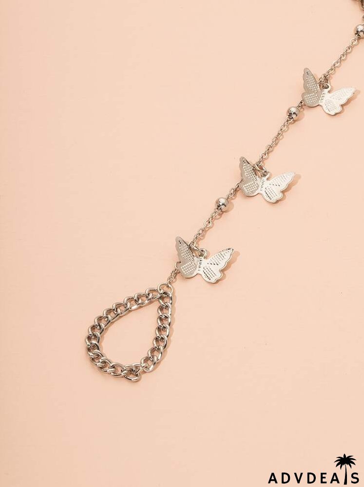 Butterfly Ring Linked Chain Bracelet