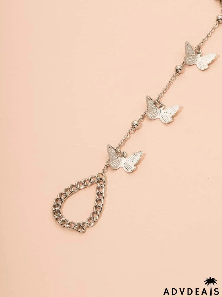 Butterfly Ring Linked Chain Bracelet