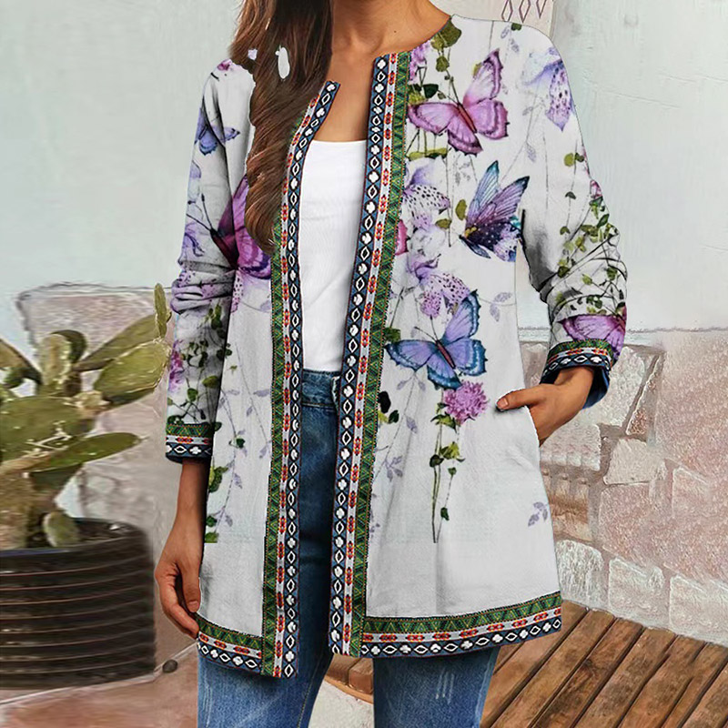 Casual Butterfly Print Long Sleeve Jacket wearshes