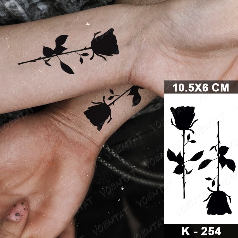 Waterproof Temporary Tattoo Sticker Old School Rose Flash Tatoo Black Flowers Arm Wrist Fake Tatto For Body Art Women Men