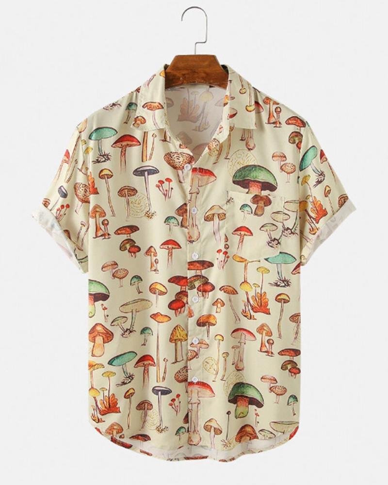 Mushroom Print Holiday Short-Sleeved Shirt