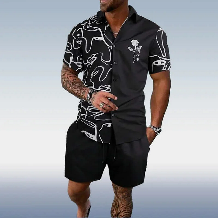 BrosWear Casual Figure Graphic Shirt & Drawstring Waist Shirt And Shorts Co-Ord Without Tee