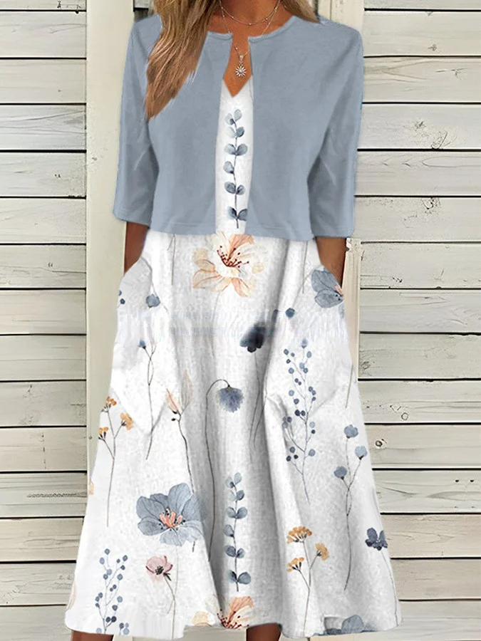 Two Piece Set Of Printed Large Swing Long Skirt