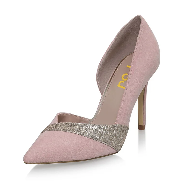 4 inch Heels Pink Pointed Toe Glitter Stiletto Heels Pumps |FSJ Shoes