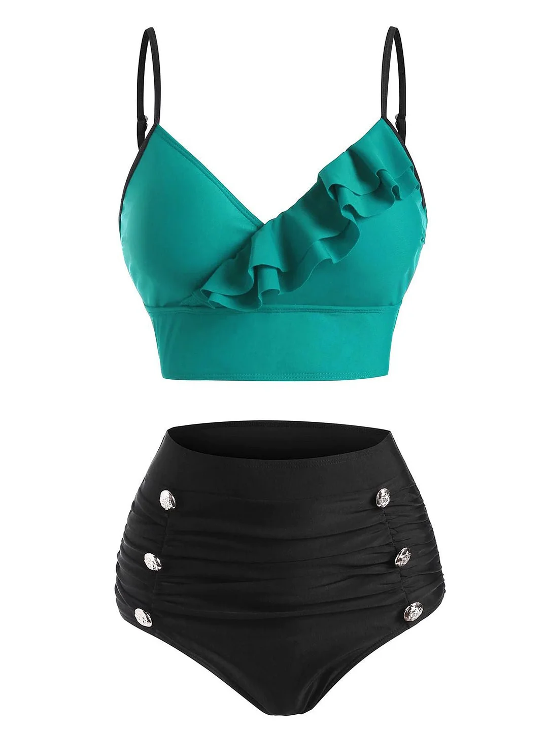 Ruffles Spaghetti Strap Button Bikini