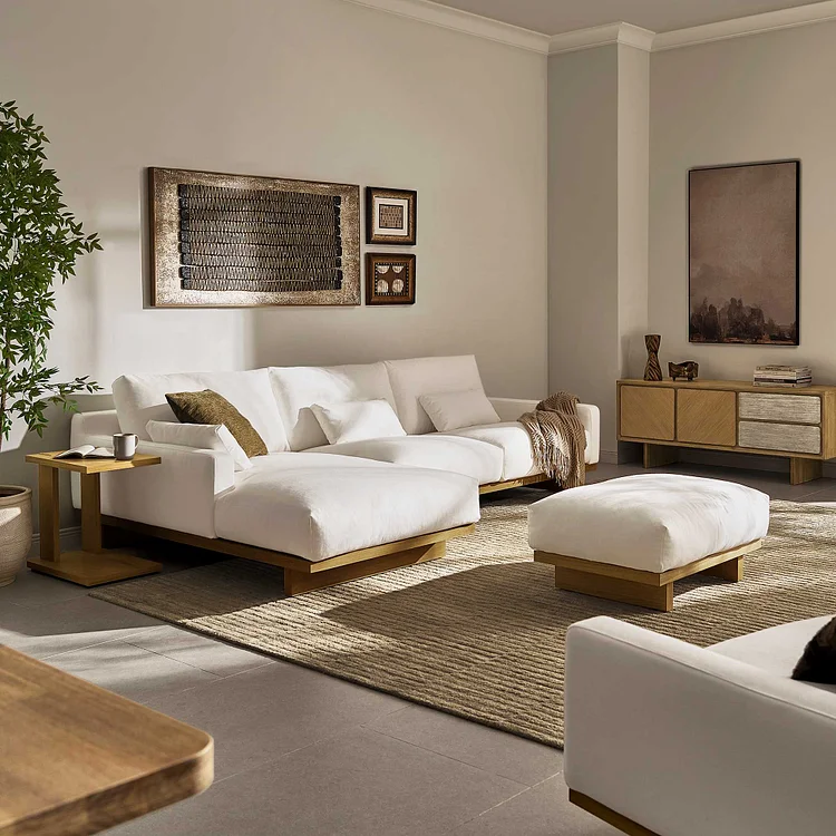 Mori Performance Fabric Chaise Sectional Sofa with Ottoman