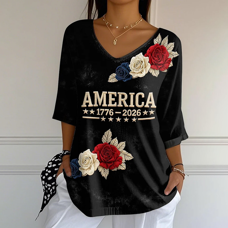  Women's Art Anniversary Five-sleeve Top Westsshops