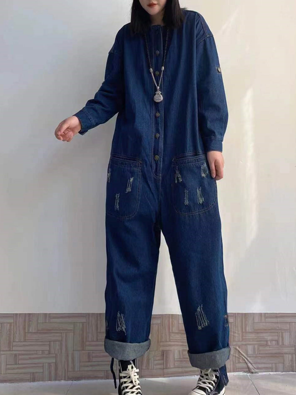 Women Half Sleeve V-neck Solid Color Dress