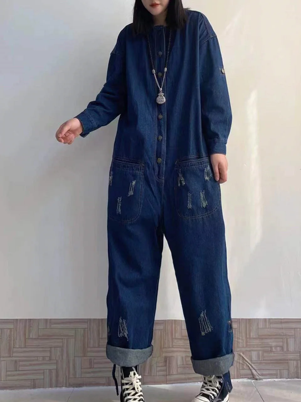 Women Half Sleeve V-neck Solid Color Dress