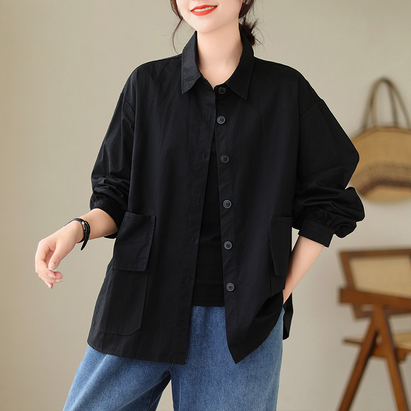 Solid Color Lapel Long Sleeve Loose Jacket wearshes